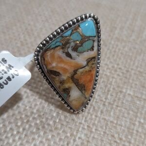 Orange/Blue Turquoise Stone Silver Ring